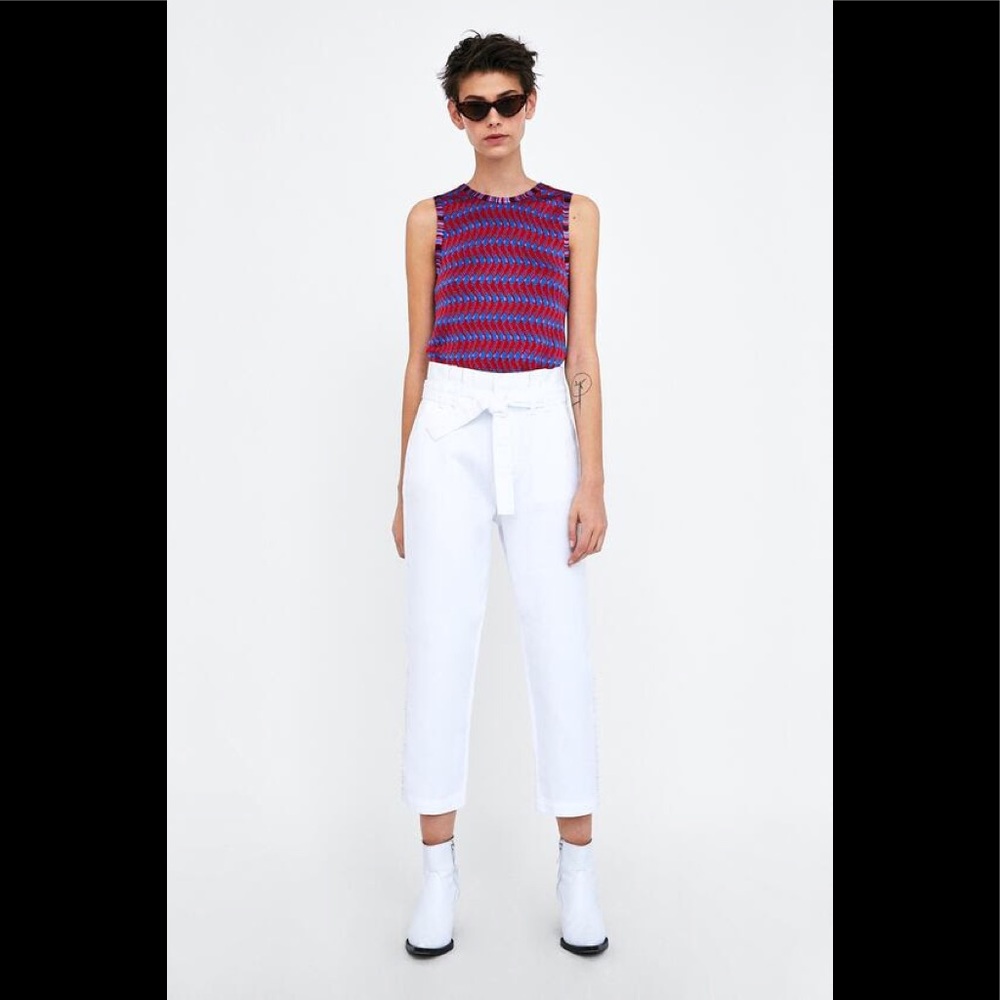 Zara Pearl Bead Trimmed Pants in White